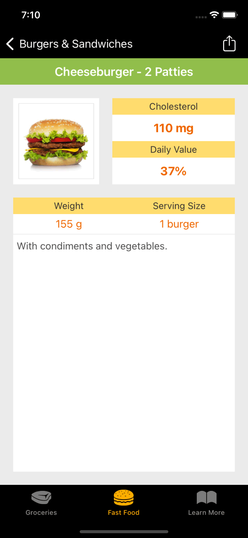 Cholesterol Food Reference